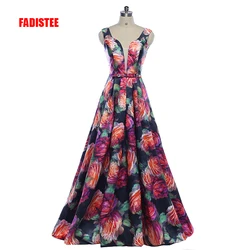 FADISTEE New arrival wspaniała stylowa sukienka na wieczorny bal party z kwiatowym wzorem Vestido de Festa seksowna dekolt w serek długa stylowa sukienka