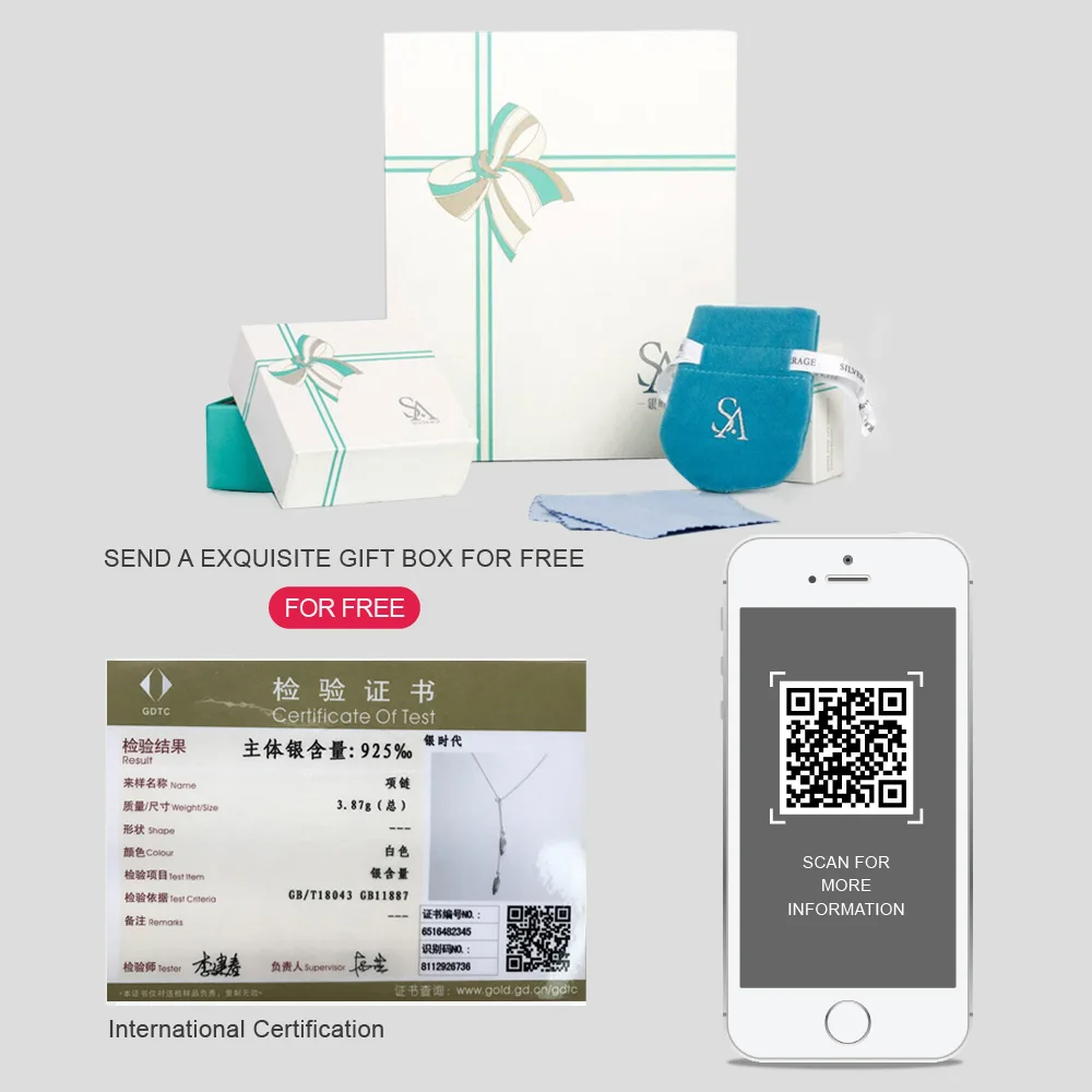 SA SILVERAGE  Fine Jewelry Silver Wedding Pendants For Women Feather Tassel Pendant Necklace Real 925 Sterling Silver Necklaces