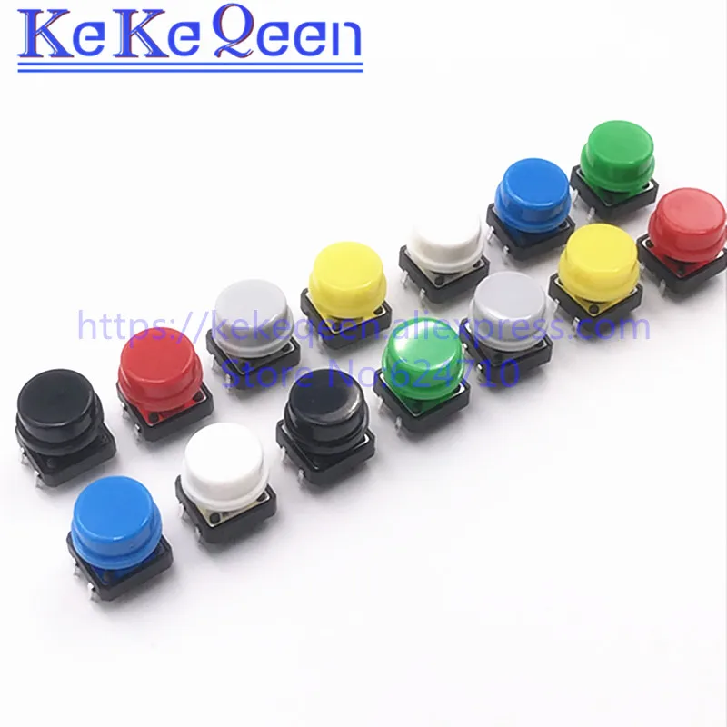 100pcs Tactile Push Button Switch Momentary 12*12*7.3MM Micro Switch Button + 7Colors Tact Cap