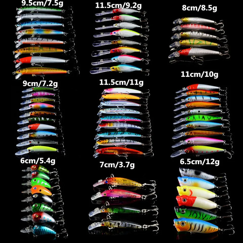 

Hot Fishing Lures 69pcs/lot Carp Fishing Bait Mixed 9 Different Models Hard Baits 69 Colors Wobblers Fishing Tackle Wholesale