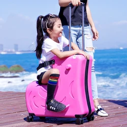 Cute Pony Travel Suitcase for Children Can Sit and Ride Spinner Rolling Luggage Multifunction Schoolbag with Wheels Travel Bag