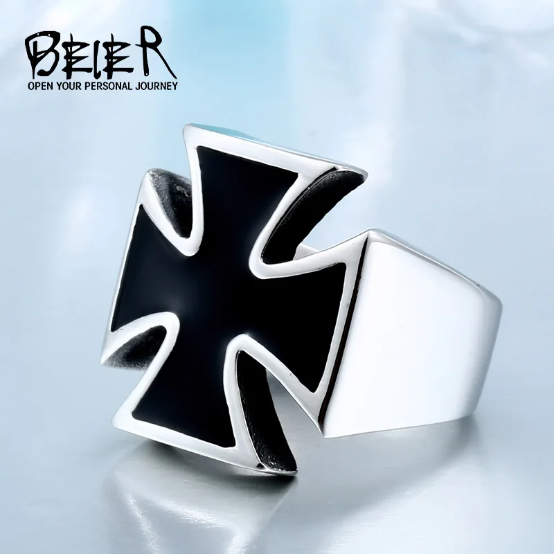 BEIER Old style  Unisex Black Sureface For Woman And Man Stainless Steel Gothic Punk Cross Finger Ring Gift Jewelry BR8-505