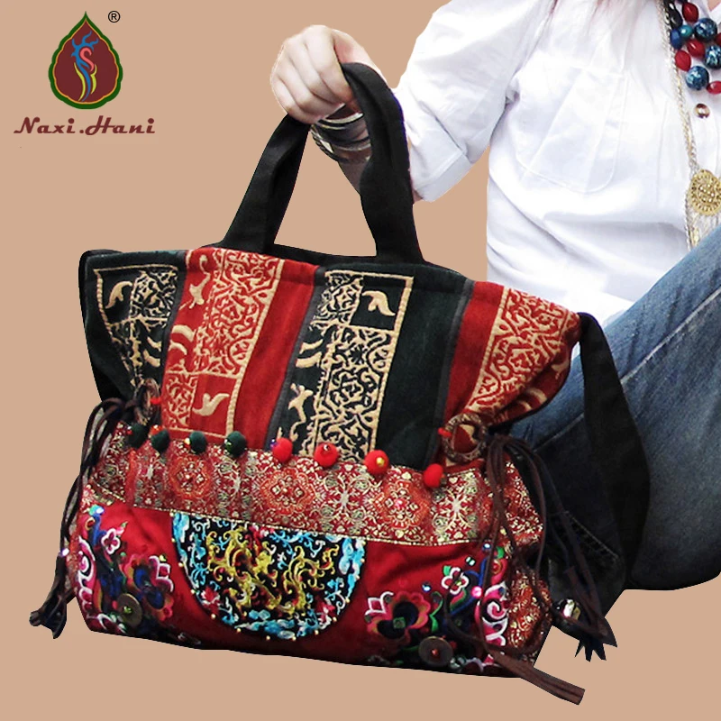 

Thailand Female bags Canvas embroidery totes bag Naxi.Hani brand Ethnic bag Vintage women's Shoulder Messenger bags