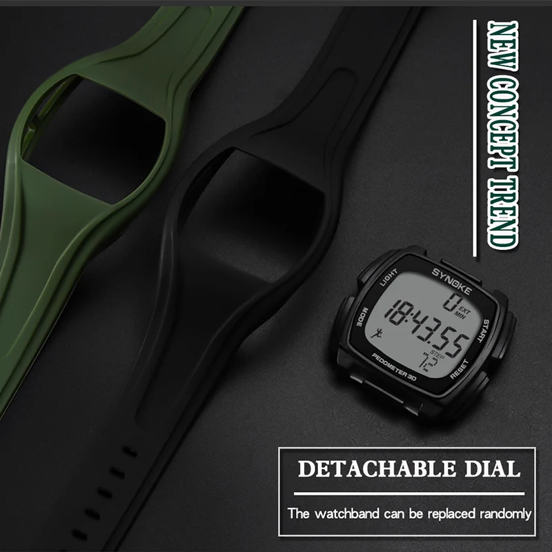 Digital Watches Mens SYNOKE Brand Pedometer Multifunction 5BAR waterproof Silicone Strap Sport Watch Men