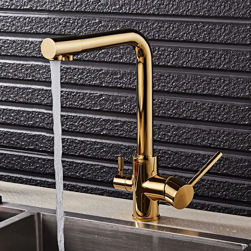 Gold Kitchen Faucets With Filtered Water Deck Mounted Drinking Water Mixer Tap Brass Gold Kitchen Faucet Filter