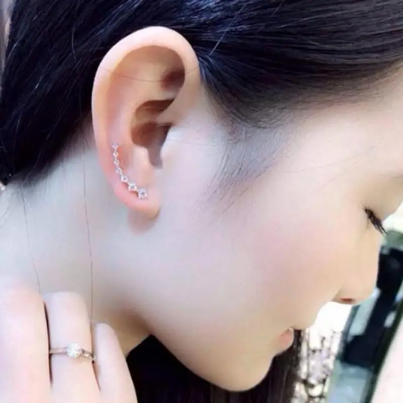 Latest Fashion Super Cute Korean Designer Flash Five Square Zircon  Earrings, Seven Rhinestone Star Ear Clip Jewelry