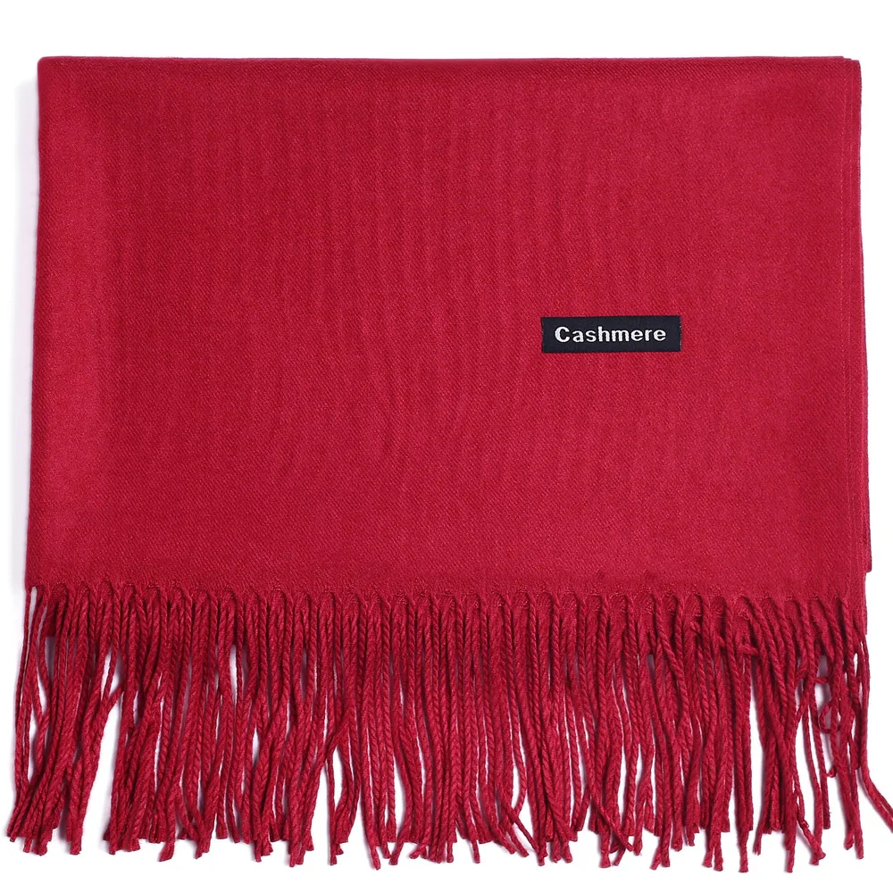 Fashion Cashmere Scarf Shawl Solid Autumn Winter Wrap Warm High Quality Soft Hijab Thick Lady Women Pashmina Luxury Burgundy