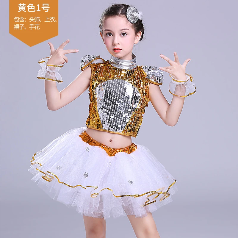 New Children\'s Jazz Dance Modern Cheerleading Costumes Hip Hop Boy Girls Crop Top And Pants Sequins Jazz Dance Performance Set