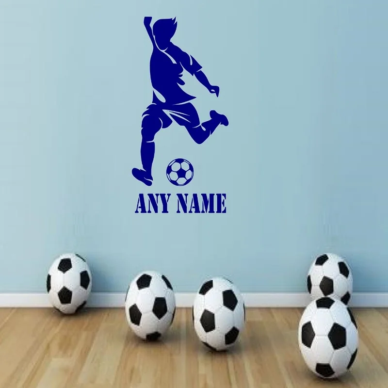 

New Personalised Football Player Vinyl Wall Sticker custom Any Name Art Decal Custom Gift boys bedroom decoration 60*30cm