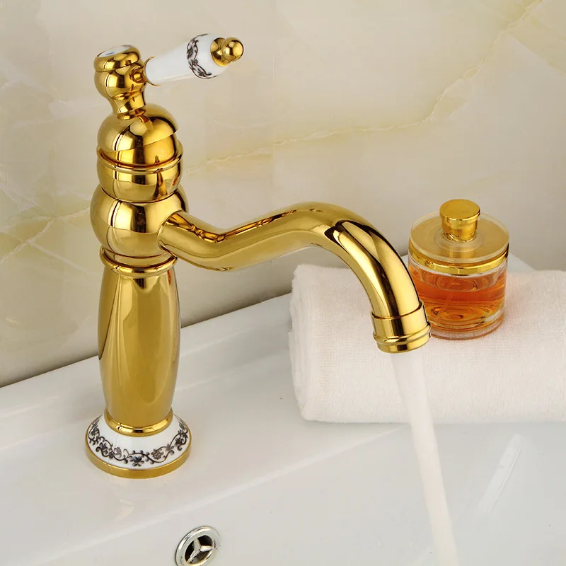 Basin Faucets Golden finish European All Copper Faucet Hot And Cold Mixed Water Kitchen Faucet