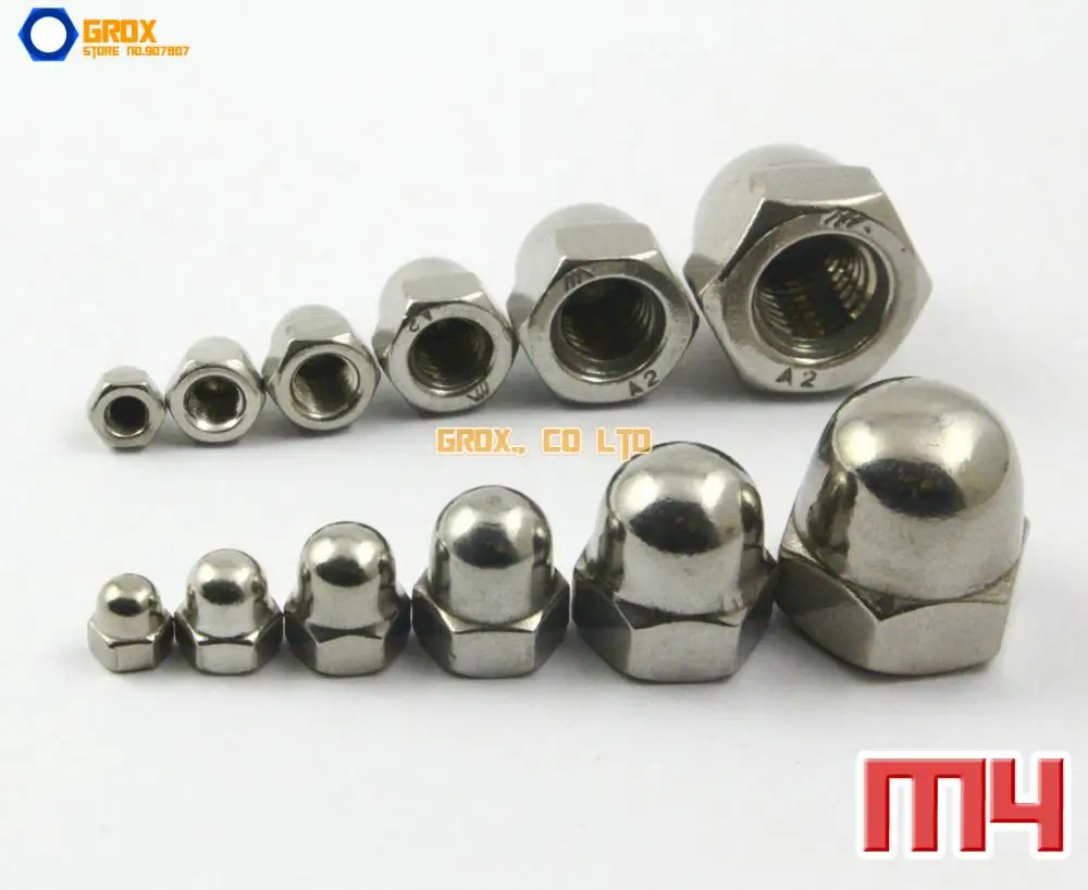 100 Pieces M4 304 Stainless Steel Metric Thread Hexagon Dome Nut DIN1587