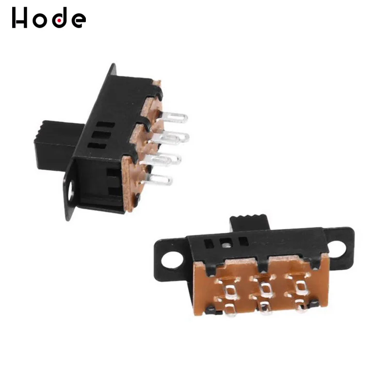 10PCS Toggle Switch 3 Position 6 Pins With Fixed Hole Handle High 6mm DPDT 2P2T Panel Mount Slide Switch SS-23D32G5