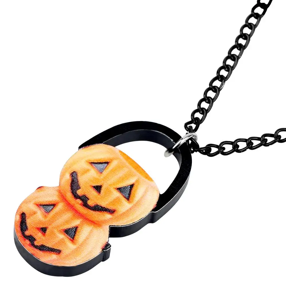 WEVENI Acrylic Pumpkin Monster Necklace Pendant Chain Collar Halloween Fashion Jewelry For Women Girls Teens Party Gift Hot Sale