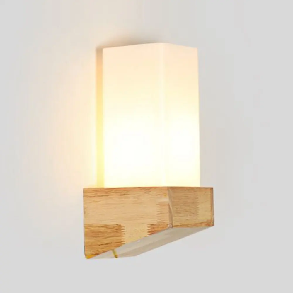 

Contracted Wooden Glass Corridor Wall Lamp Bedroom Bedsides Wall Sconce Glass cube Mirror Front Wall Lighting Fixtures