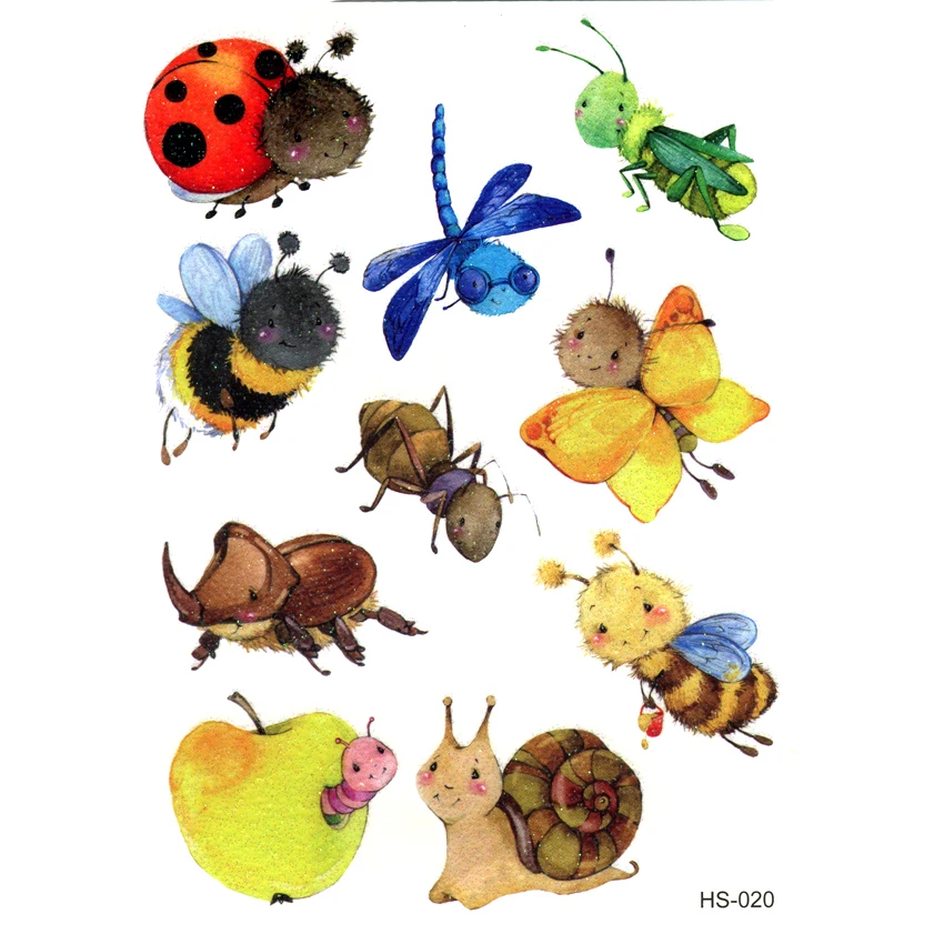 3PCS Cute Bee Waterproof Temporary Tattoos Men Snails Harajuku Flash Gold tattoo Kids ladybug henna tatoo Animal temporary tatto