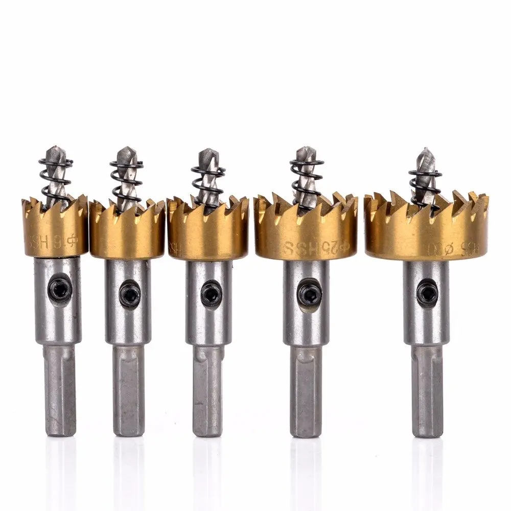 Milda 5 Pcs Metal Wood Drilling Hole Cut Tool for Installing Locks Carbide Tip HSS Drill Bit Saw Set 16/18.5/20/25/30mm