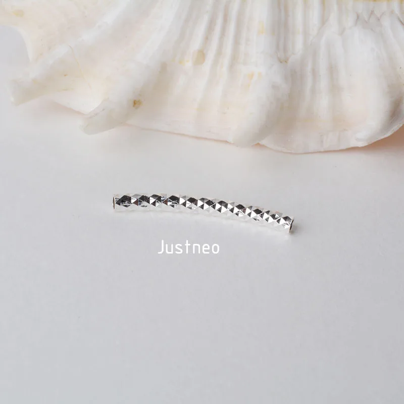 1piece, 2mm solid 925 sterling silver curved Faceted tube spacer beads connector for necklace&pendant bracelet jewelry making