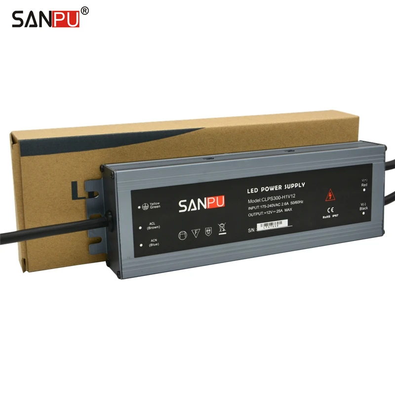 

SANPU LED Strip Power Supply 12VDC 300W 25A Waterproof IP67 Constant Voltage AC-DC 12V Lighting Transformer 12 Volt LED Driver