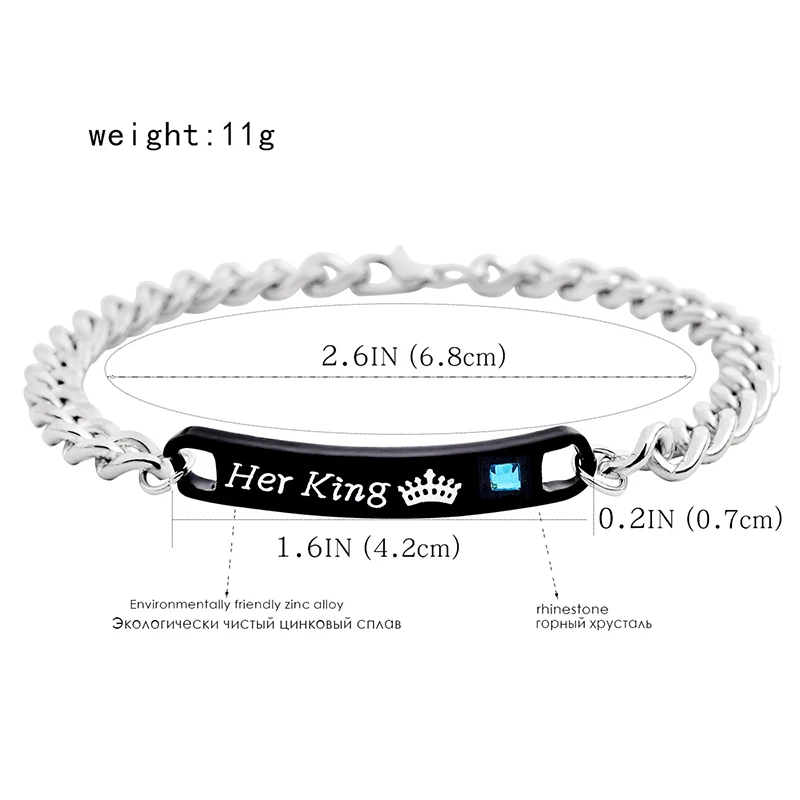 Fashion Couple Alloy Bracelet His Queen Her King Sweet Romantic Charm Jewelry Accessories Gift for Lovers and Friends