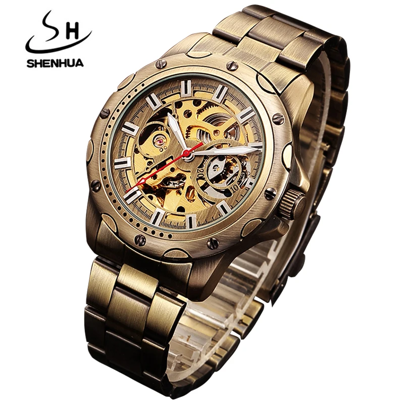 Mechanical Watches Retro Brand Skeleton Mens Gift Sport Stainless Steel Automatic self wind Men\'s Watch relogios masculino 2020