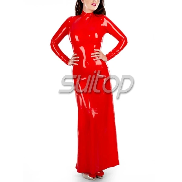 Suitop classical latex red long dresses for women