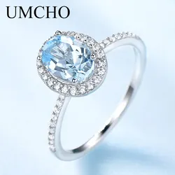 UMCHO Nano Sky Blue Topaz Gemstone Rings for Women Genuine 925 Sterling Silver Ring Oval Romantic Gift Luxury Engagement Jewelry