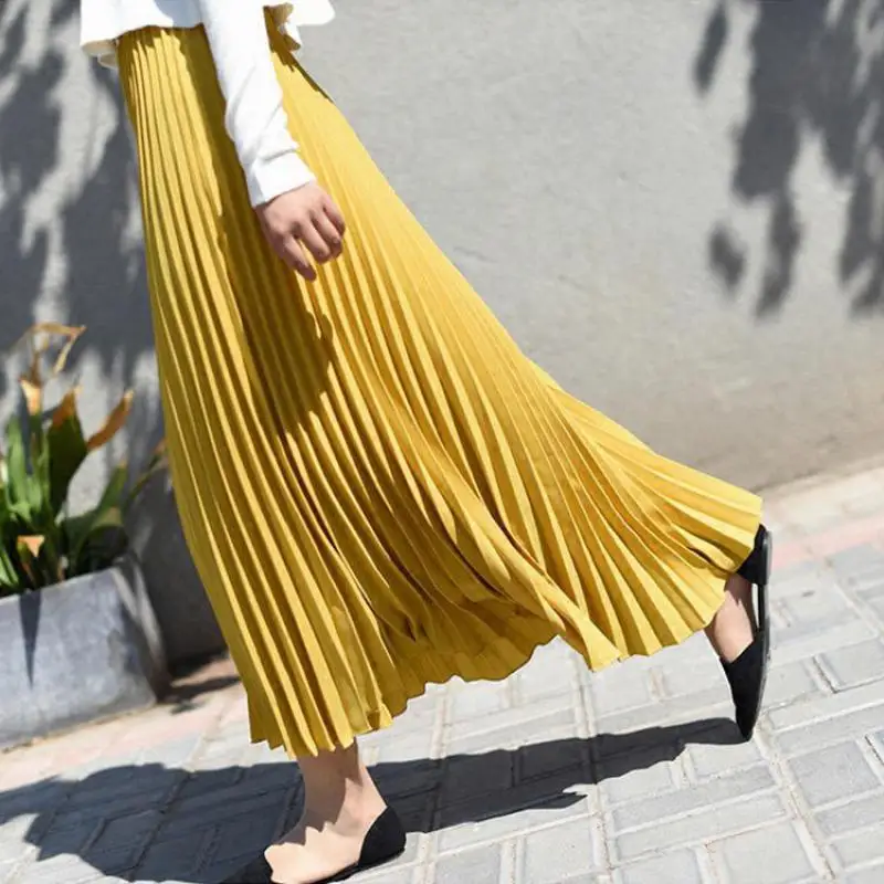 

2024 Autumn & Spring New Arrival Korean Style Ankle-length Long Pleated Skirt Elegant Chiffon Skirt Office Skirts Free Shipping