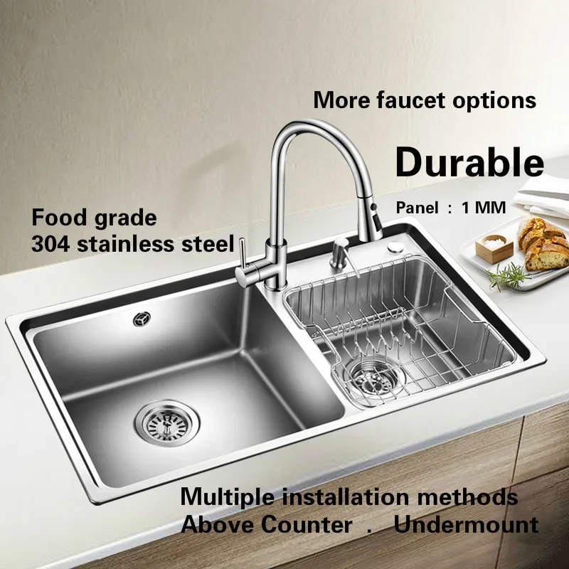 Free shipping Standard fashion kitchen double groove sink 304 food grade stainless steel hot sell big 820x450/860x470 MM