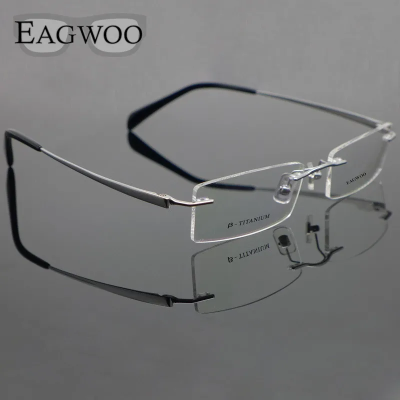 Pure Titanium Eyeglasses Rimless Optical Frame Prescription Spectacle Frameless Glasses For Men Eye glasses 11090 Slim Temple