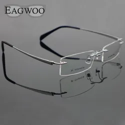 Pure Titanium Eyeglasses Rimless Optical Frame Prescription Spectacle Frameless Glasses For Men Eye glasses 11090 Slim Temple