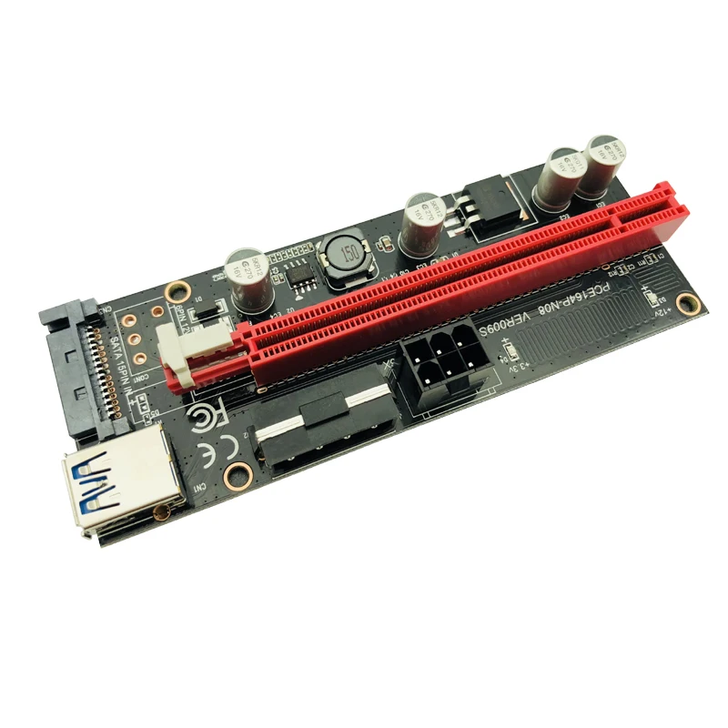 

009s PCIe Riser PCI-E 1x to 16x Extender 60cm USB3.0 Cable SATA to 6Pin 4pin molex SATA Power riser card for ETH Dogecoin Mining