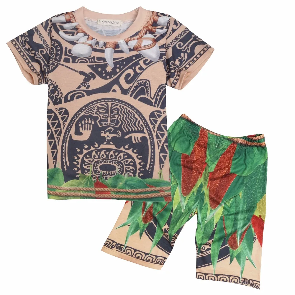 2pcs Summer children's clothing suit Baby Moana Maui T-shirt children's sports suit boys and girls Christmas gift of clothes