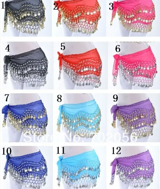 3 file 128 monete d'oro o d'argento pancia egitto danza Hip gonna sciarpa avvolgere cintura Costume #3451