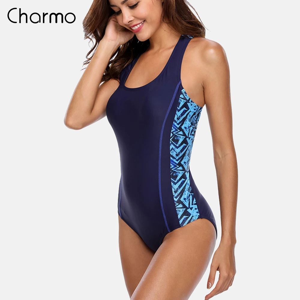 Charmo One Piece kobiety sportowy strój kąpielowy sportowy strój kąpielowy bikini wypełnione Backless Beach Wear kostiumy kąpielowe Monokini solidny