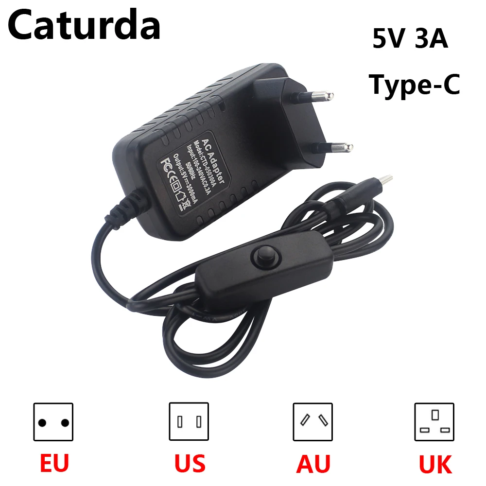 5V 3A Raspberry Pi 4 Power Supply Type-C Adapter with ON OFF Switch EU US AU UK Plug USB-C DC Charger for Raspberry Pi 4 Model B