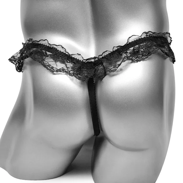 Mutandine Sissy da uomo Gay Lingerie vedere attraverso le più recenti infradito in pizzo a rete Bowknot cavallo aperto Jockstraps Bikini intimo Cover