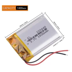 103440   1400 mAh 3,7 V akumulator litowo-jonowy polimerowy do rejestratora DVR advocam FD 3 głośniki LED zabawki Radio