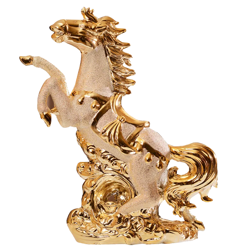 

ceramic craft plated gold horse 27x24cm handicraft, creative ornament Home decoration birthday gift a1829
