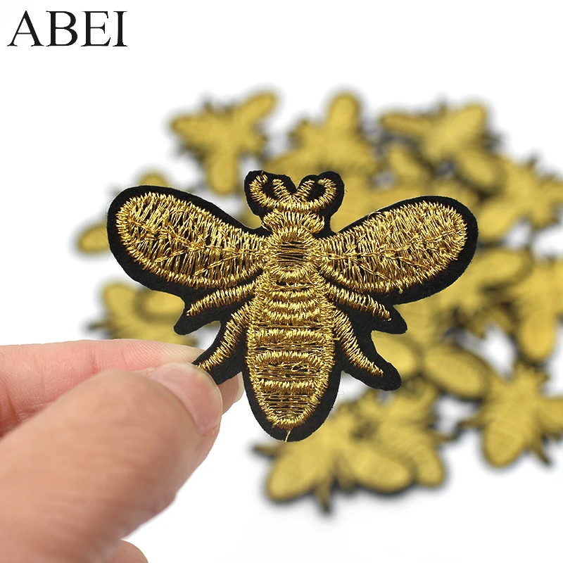 10pcs/lot quality Embroidered Gold Insect Patches Iron On Fashion Clothes Backpack Jeans Stickers Diy Sewing Animal Appliques