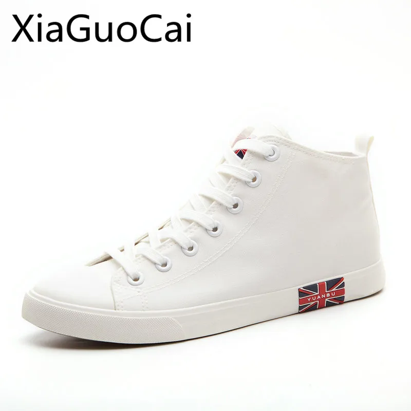 England Style High Quality Solid White and Black Men High Top Sneakers Spring and Autumn Male Flat Sneakers Casual Shoes