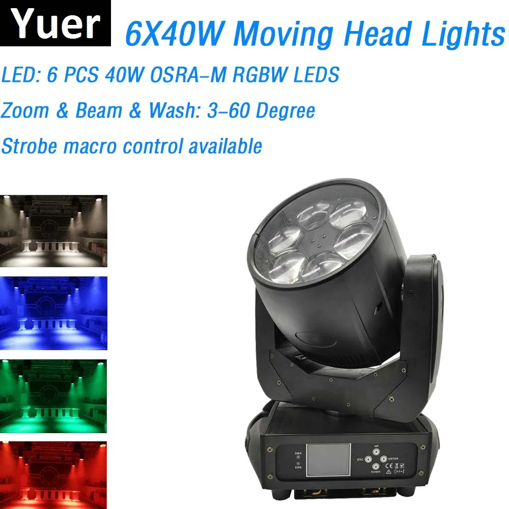 

6X40W Beam Moving Head Lights LED DMX Control Professional Stage Lights RGBW 4IN1 Zoom Wash Dj Lights For Disco Bar Wedding Club