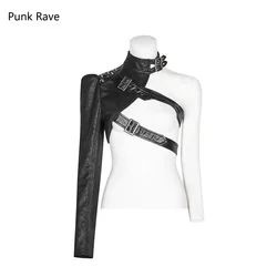 Punk Rave One-arm Rivet Short Sexy Coat Jacket Soldier Black Gothic Cosplay Performance Clothing WY952