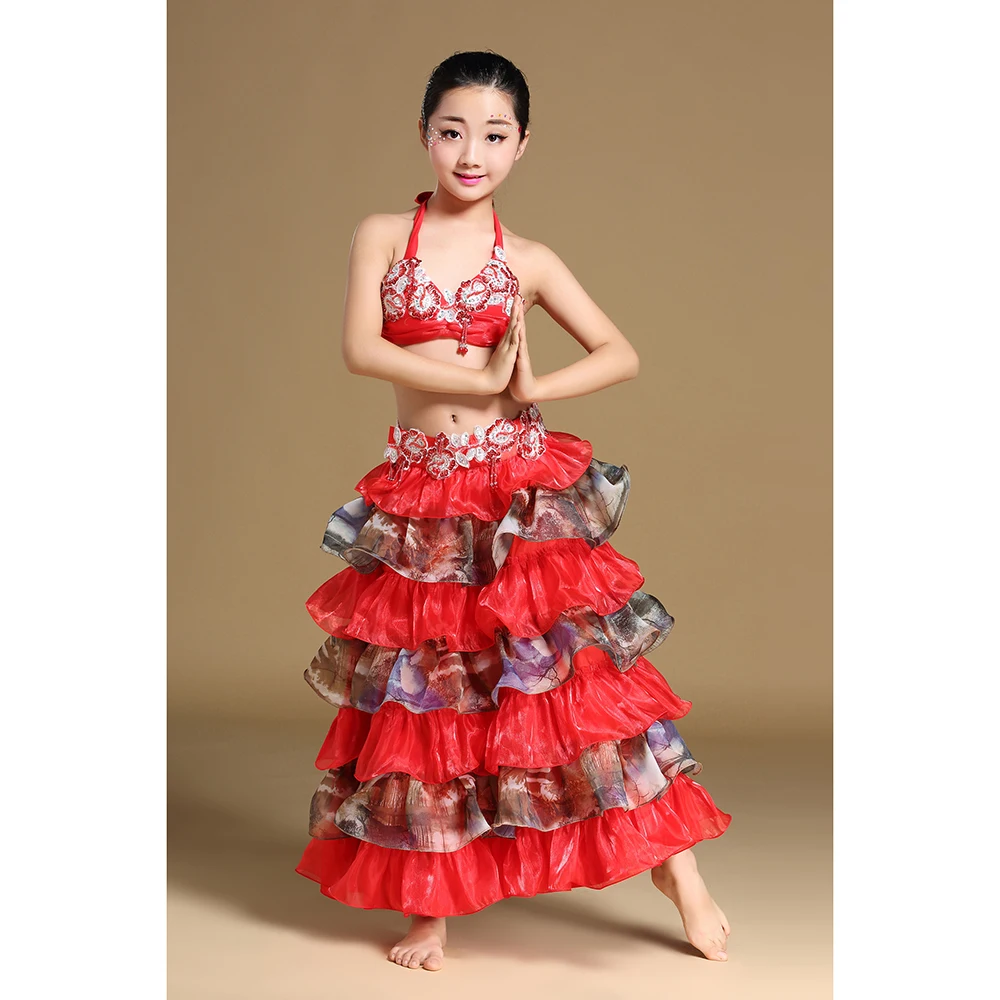 New 2018 Girls Stage Performance Belly Dancing Clothes Oriental Skirts Outfit Kids Children Belly Dance Costume Set