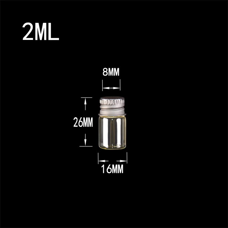 2ml Mini Glass Bottles Crafts Cute Bottles Aluminum Cover Empty Wishing Gift Bottles Jars Decorate 100pcs