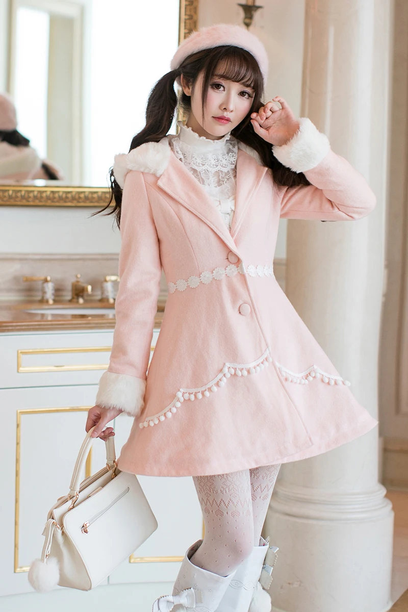 Princess sweet lolita coat The little girls long wool coat hooded Candy rain slim single breasted woolen coat tide C22CD7305