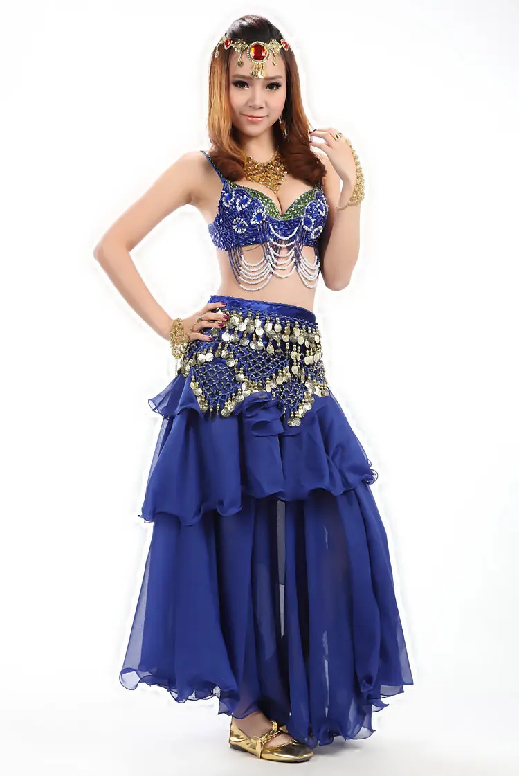 New Style Belly Dance Costume S/M/L 3pcs Bra&Belt&Skirt Sexy Dancing women dance clothes Set bellydance Indian wear