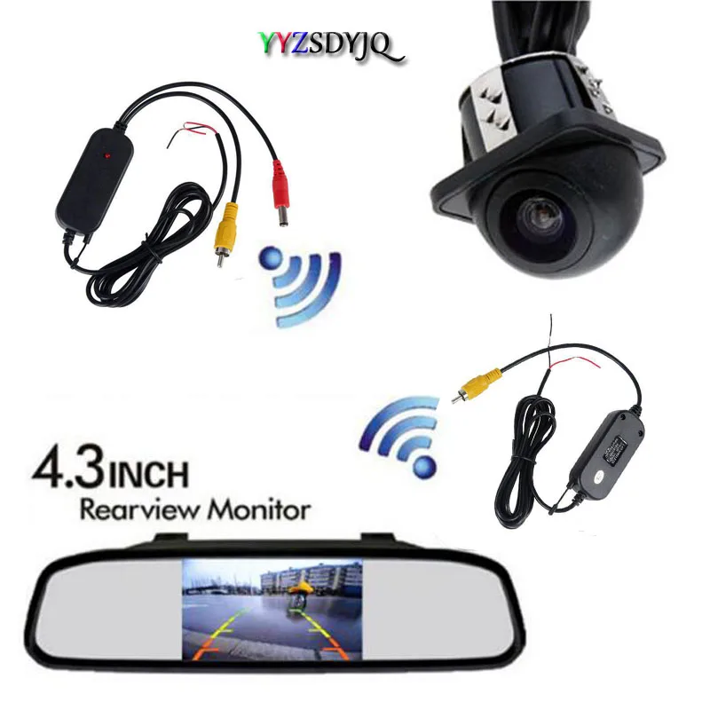 

YYZSDYJQ Rear View Kit Wireless Reverse Car Backup HD Camera With 4.3" Mirror Monitor Parking assistance