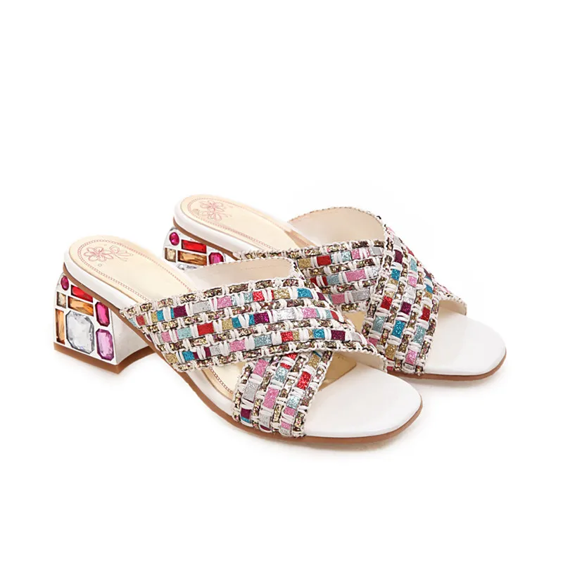 MoonMeek Large size 34-46 new summer sandals crystal square high heels shoes slingback ladies prom shoes women sandals 2020