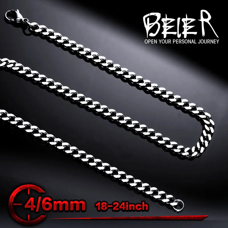 Beier stainless steel necklace top quality high polished  twist 4mm/6mm trendy chain necklace boy man necklace  BN1029