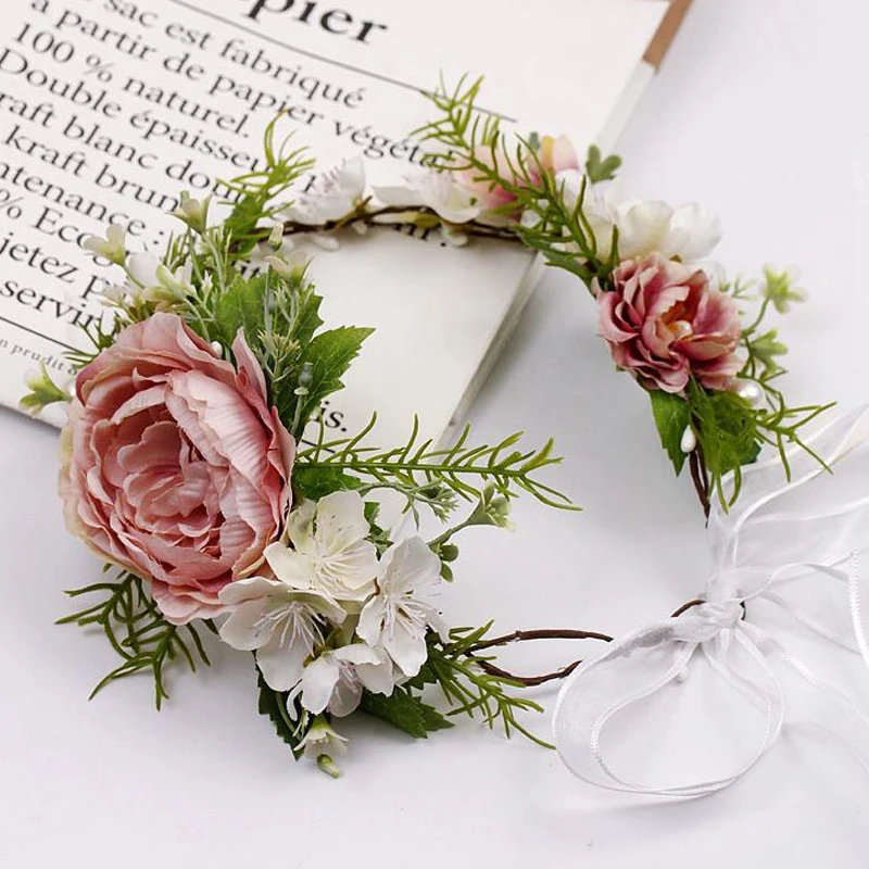 

Peony Flower Wreath Crown Festival Headband Women Hair Accessories Headdress Girl Floral Garland Wedding Floral Headwear